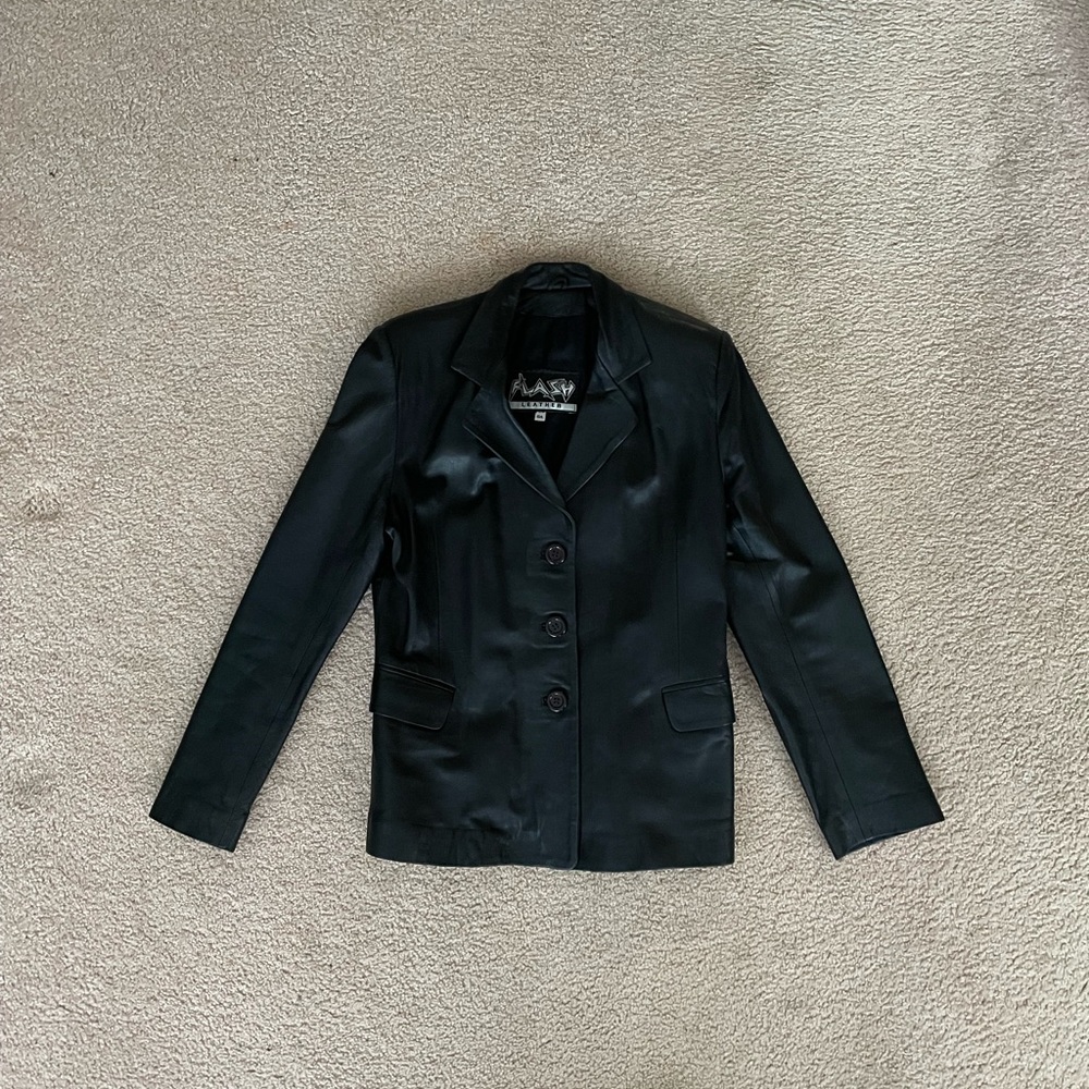 Flash Leather - Black Blazer, lined, Size L